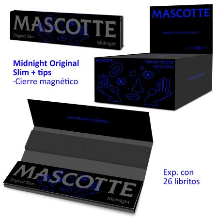 Papel de liar Mascotte Midnight Original Slim+tips magnético Expositor...
