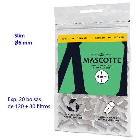120 +30 Filtros Mascotte Slim 6 mm Expositor con 20 bolsas