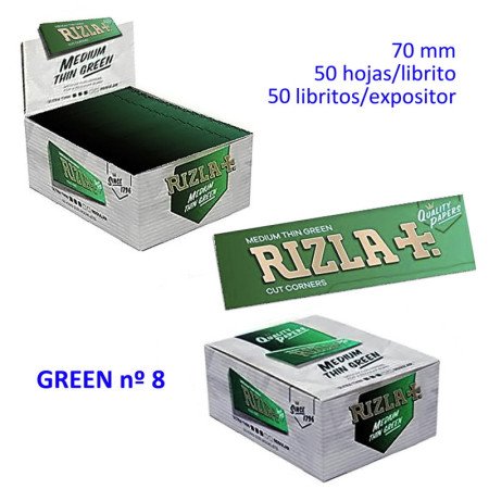 Rizla Papel de liar expositor GREEN con 50 libritos Número 8