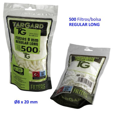 Bolsa  500  filtros  Regular  8  mm.  LONG  Tar  Gard