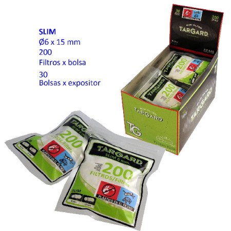 200  filtros  Slim  6  mm.  Exp.con  30  bolsas  Tar  Gard