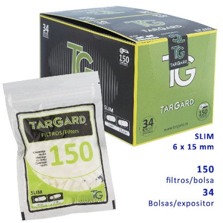 150  filtros  Slim  6mm.  Exp.con  34  bolsas  Tar  Gard