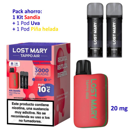 PROMO BUNDLE Kit Watermelon 20 mg. Lost Mary TAPPO PRO + POD Grape...