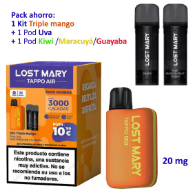 PROMO BUNDLE Kit Triple Mango 20 mg. Lost Mary TAPPO PRO +POD Grape...