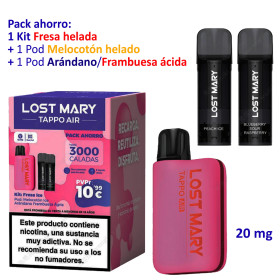 PROMO BUNDLE Kit Strawberry Ice 20 mg. Lost Mary TAPPO PRO +POD Peach...