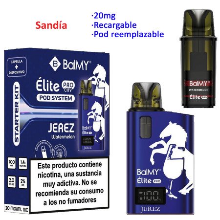 Kit JEREZ EDITION Watermelon 20 mg. BALMY ÉLITE PRO recargable
