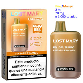 Pineapple Mango 20 mg. Lost Mary BM1000 TURBO Vaper desechable