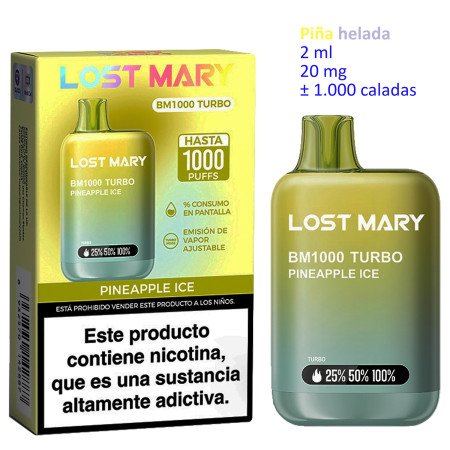 Pineapple Ice 20 mg. Lost Mary BM1000 TURBO Vaper desechable