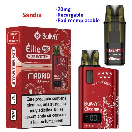 Kit MADRID EDITION Watermelon 20 mg. BALMY ÉLITE PRO recargable