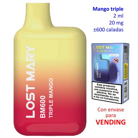 Triple Mango 20 mg. Elfbar Lost Mary 600 VENDING Vaper desechable