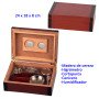 Humidor en madera de cerezo con higrómetro, cortapuros, cenicero y...