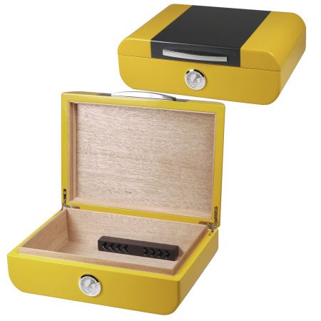 Humidor amarillo/carbono para 20-25 cigarros con humidificador de...