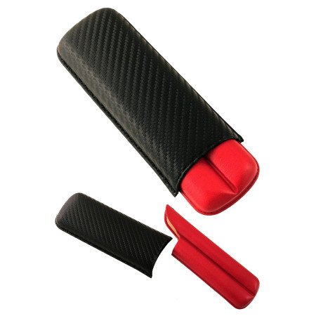 Purera en piel S-2 D.C. Color carbono/rojo. Para 2 puros.