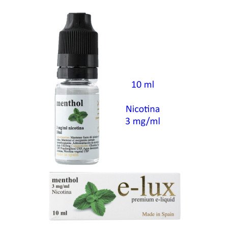 e-liquid Menthol 3 mg. envase con 10 ml. e-lux
