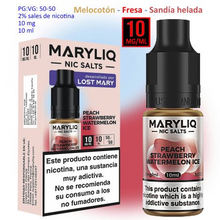 10 mg. Peach Strawberry Watermelon MARYLIQ Sales de nicotina 10 ml.
