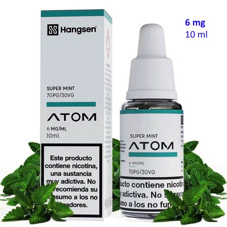 e-liquid Super Mint 6 mg. Hangsen Atom envase con 10 ml.