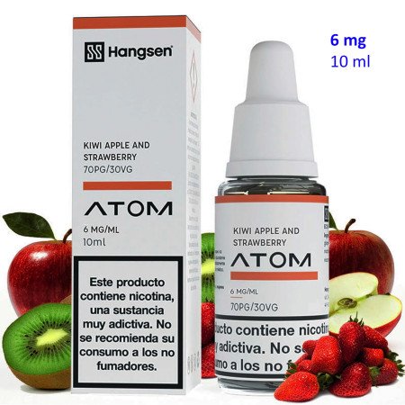 e-liquid Kiwi Apple and Strawberry 6 mg. Hangsen Atom envase con 10 ml.