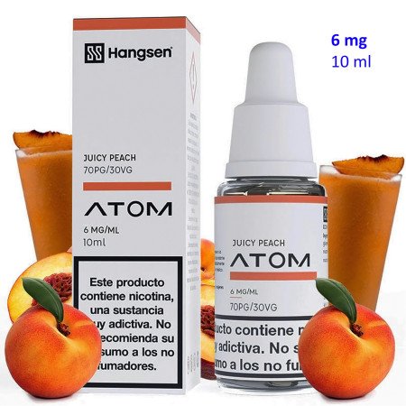 e-liquid Juicy Peach 6 mg. Hangsen Atom envase con 10 ml.