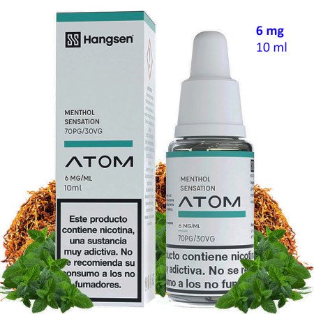 e-liquid Menthol Sensation 6 mg. Hangsen Atom envase con 10 ml.