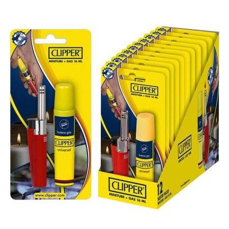 Clipper MINI TUBE SOLID Exp. 12 blisters con encendedor + gas 16 ml.