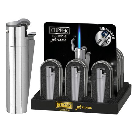 Clipper JET FLAME piedra SILVER Expositor con 12 encendedores