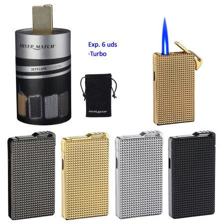 Expositor con 6 encendedores jet flame Silver Match Luxembourg