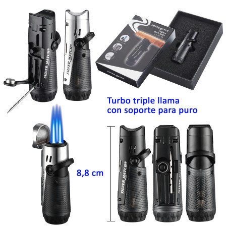 Expositor con 2 encendedores turbo Silver Match Minsk 3 llamas