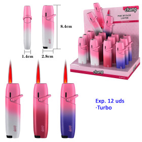 Expositor con 12 encendedores turbo Champ pink