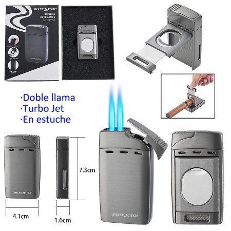 Encendedor turbo c/cortapuros Silver Match Andorra