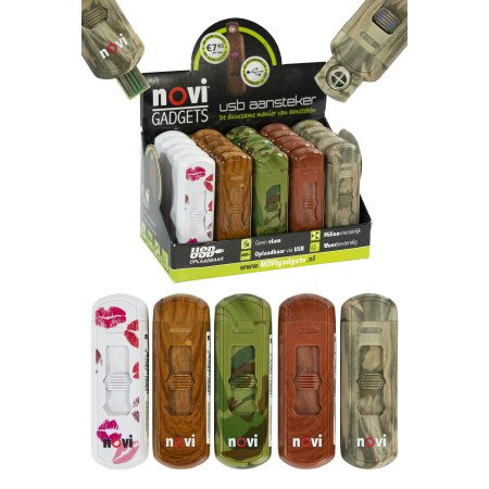 Expositor con 25 encendedores de resistencia. Recarga por USB.