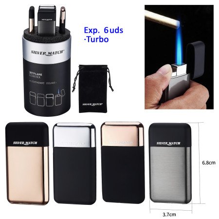 Expositor con 6 encendedores turbo Silver Match