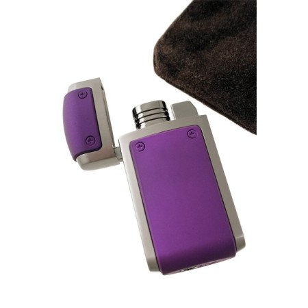 Encendedor turbo púrpura/plata con funda textil en estuche