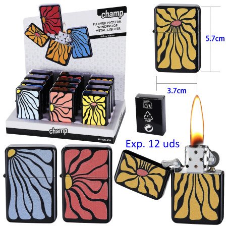 Expositor con 12 encendedores gasolina Champ floral pattern