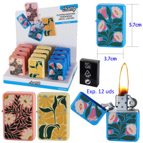 Expositor con 12 encendedores gasolina Champ Flower