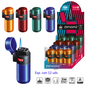 Expositor con 12 encendedores turbo jet ZL-1 FLAME JET colores surtidos