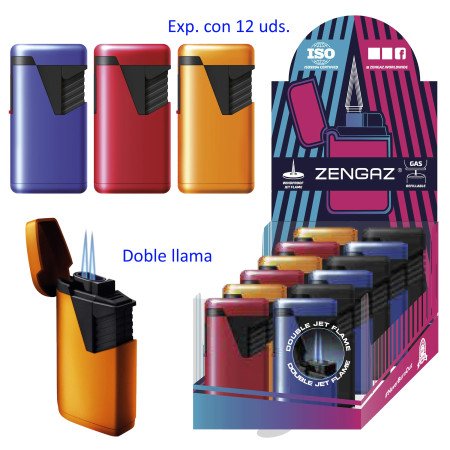 Expositor con 12 encendedores turbo jet ZL-9 TWIN JET colores surtidos