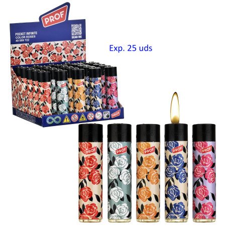Expositor con 25 encendedores piedra Prof Color roses