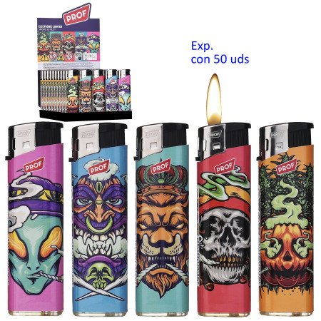 Expositor con 50 encendedores piezo Prof Smoke
