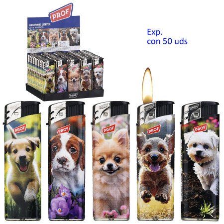 Expositor con 50 encendedores piezo Prof Cute puppies