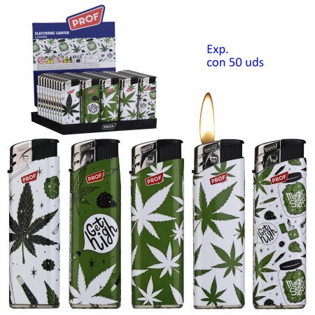 Expositor con 50 encendedores piezo Prof Leaves