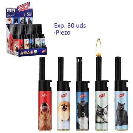 Expositor con 30 encendedores piezo Prof cats & dogs