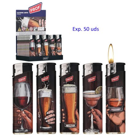 Expositor con 50 encendedores piezo Prof drinks