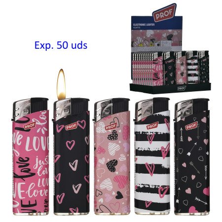 Expositor con 50 encendedores piezo Prof Hearts