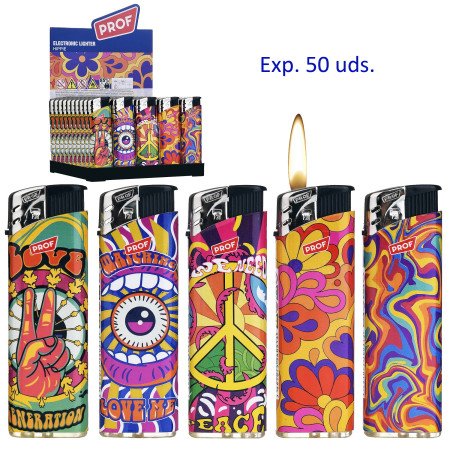 Expositor con 50 encendedores piezo Prof hippie