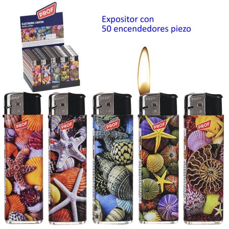 Expositor con 50 encendedores piezo Prof Shellfish