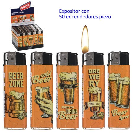 Expositor con 50 encendedores piezo Prof Beer