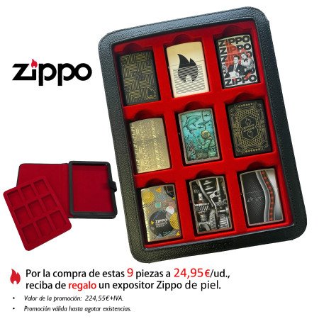 Expositor de piel Zippo con 9 encendedores surtidos