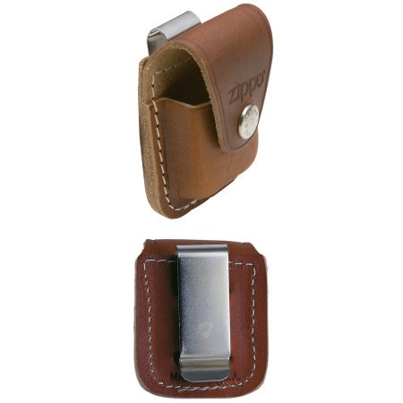 Funda Zippo con clip marrón