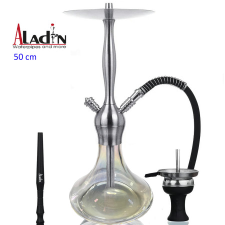 50 cm shisha ALADIN Captain Schwarz de aluminio plata con base de cristal...