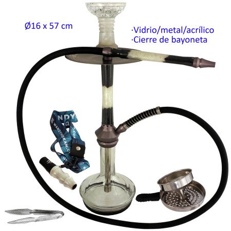57 cm Shisha blanca/negra de aluminio con base de cristal